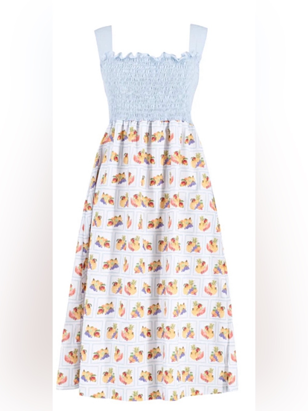 Light Blue Multi Tropical A-line Midi Dress (Boutique)/Sleeveless: Large - 8/10